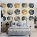 Celestial Moon Checkered Mural Wallpaper in Navy and Ochre Mural Wallpaper - pure wallpaper artwork