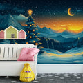 Christmas in the Valley Mural Wallpaper Blue, Orange, and Gold Mural Wallpaper - pure wallpaper artwork