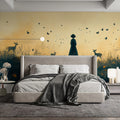 Golden Meadow Silhouette Mural Wallpaper — Whimsical Dusk Scene Mural Wallpaper - pure wallpaper artwork
