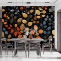 Floating Autumn Leaves Pattern Mural Wallpaper Orange, Gold, and Blue Mural Wallpaper - pure wallpaper artwork