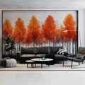 Fiery Autumn Forest Mural Wallpaper — Impressionistic Woodland Scene Mural Wallpaper - pure wallpaper artwork