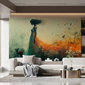 Ethereal Autumn Forest Woman Mural Wallpaper — Artistic Whimsy Mural Wallpaper - pure wallpaper artwork