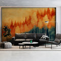 Golden Birch Forest Mural Wallpaper Orange, Gold, and Teal Mural Wallpaper - pure wallpaper artwork