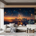 Paris City of Light Mural Wallpaper — Panoramic Evening Sky Mural Wallpaper - pure wallpaper artwork