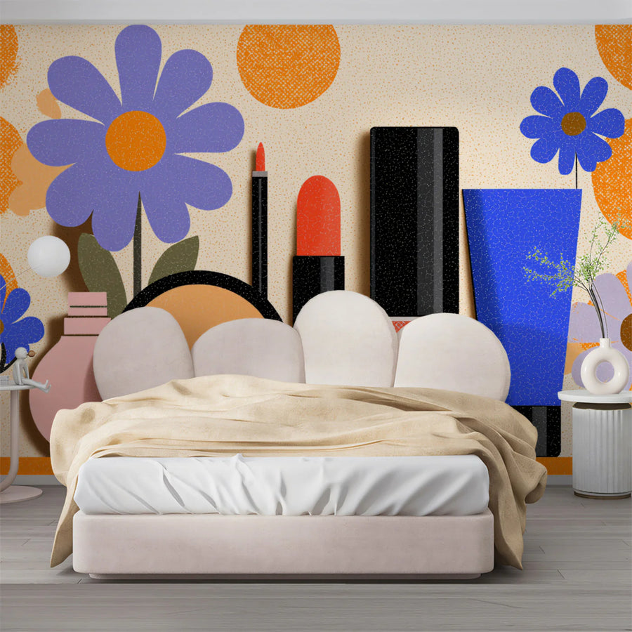 Pop Art Beauty Mural Wallpaper Orange, Blue, and Purple Mural Wallpaper