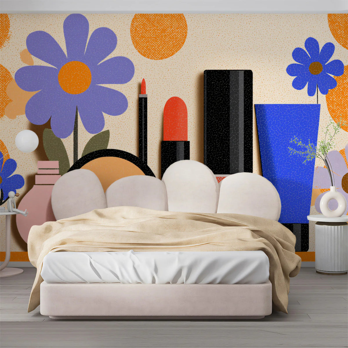 Pop Art Beauty Mural Wallpaper Orange, Blue, and Purple Mural Wallpaper - pure wallpaper artwork