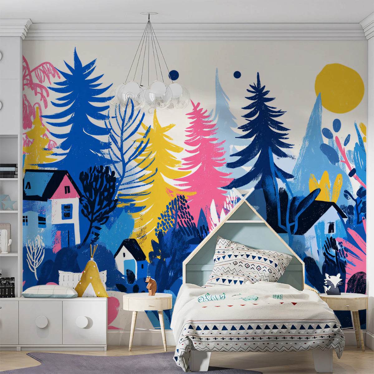 Electric Forest Mural Wallpaper — Playful Whimsical Landscape Mural Wallpaper - pure wallpaper artwork