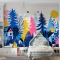 Electric Forest Mural Wallpaper — Playful Whimsical Landscape Mural Wallpaper - pure wallpaper artwork