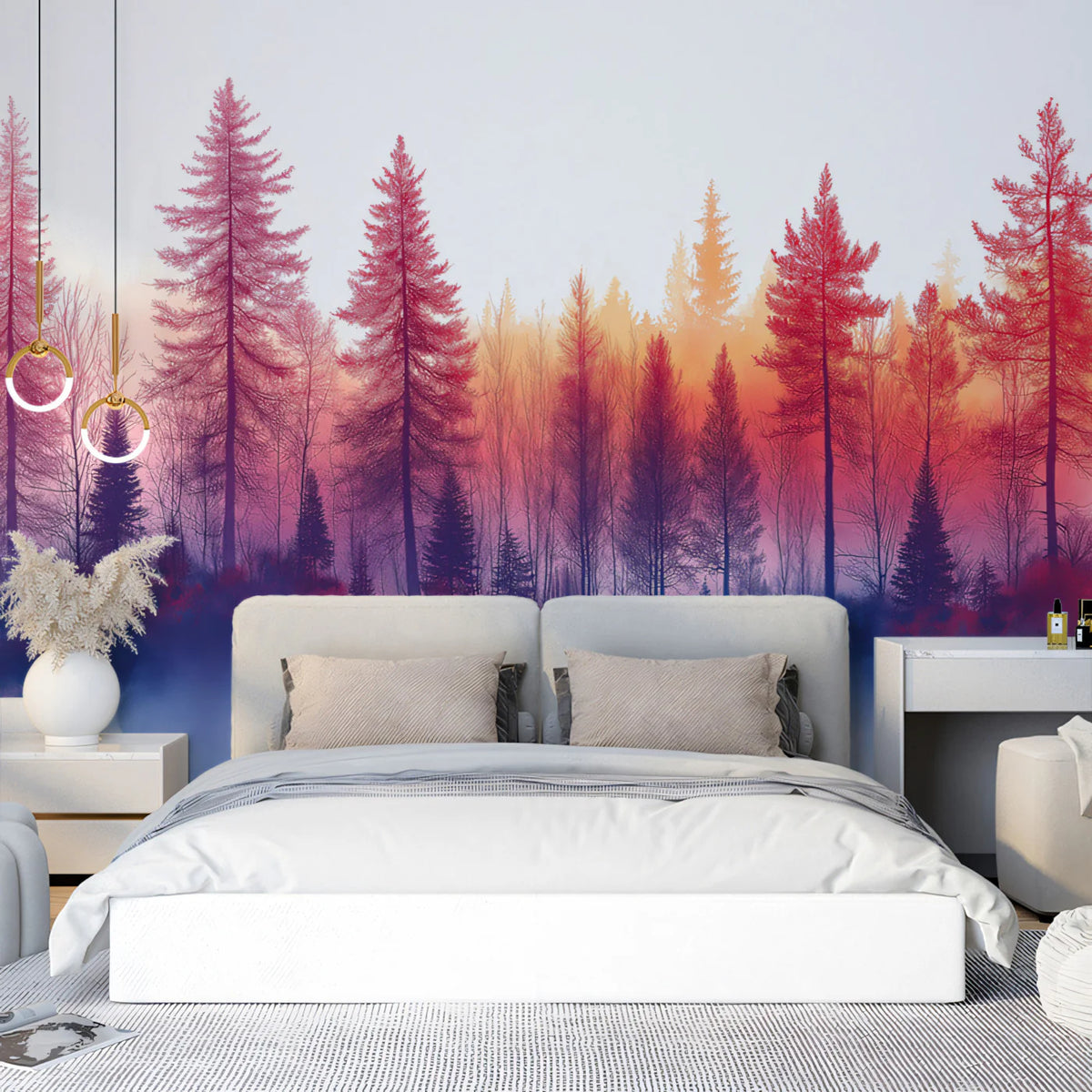 Fiery Sunset Forest Mural Wallpaper — Abstract Landscape Art Mural Wallpaper - pure wallpaper artwork