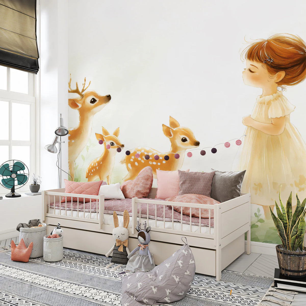 Fawn and Meadow Friends Mural Wallpaper — Whimsical Watercolor Mural Wallpaper - pure wallpaper artwork