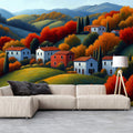 Tuscan Autumn Landscape Mural Wallpaper — Painterly Countryside Scene Mural Wallpaper - pure wallpaper artwork