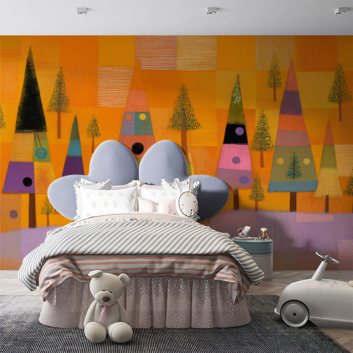 Abstract Geometric Forest Mural Wallpaper in Vibrant Amber Mural Wallpaper - pure wallpaper artwork