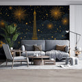Parisian Celebration Mural Wallpaper in Midnight Blue and Gold Mural Wallpaper - pure wallpaper artwork
