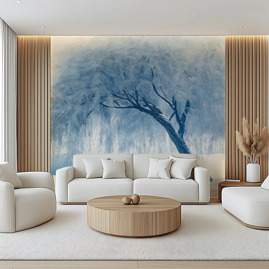 Winter Willow Mural Wallpaper — A Frosty Lake Landscape Mural Wallpaper