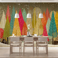 Mid-Century Forest Mural Wallpaper — Retro Festive Winter Scene Mural Wallpaper - pure wallpaper artwork