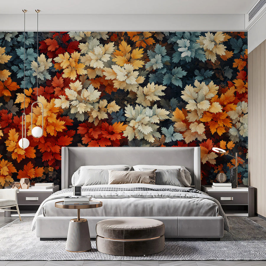 Autumn Foliage Mural Wallpaper — Dense Multi-Colored Leaf Pattern Mural Wallpaper