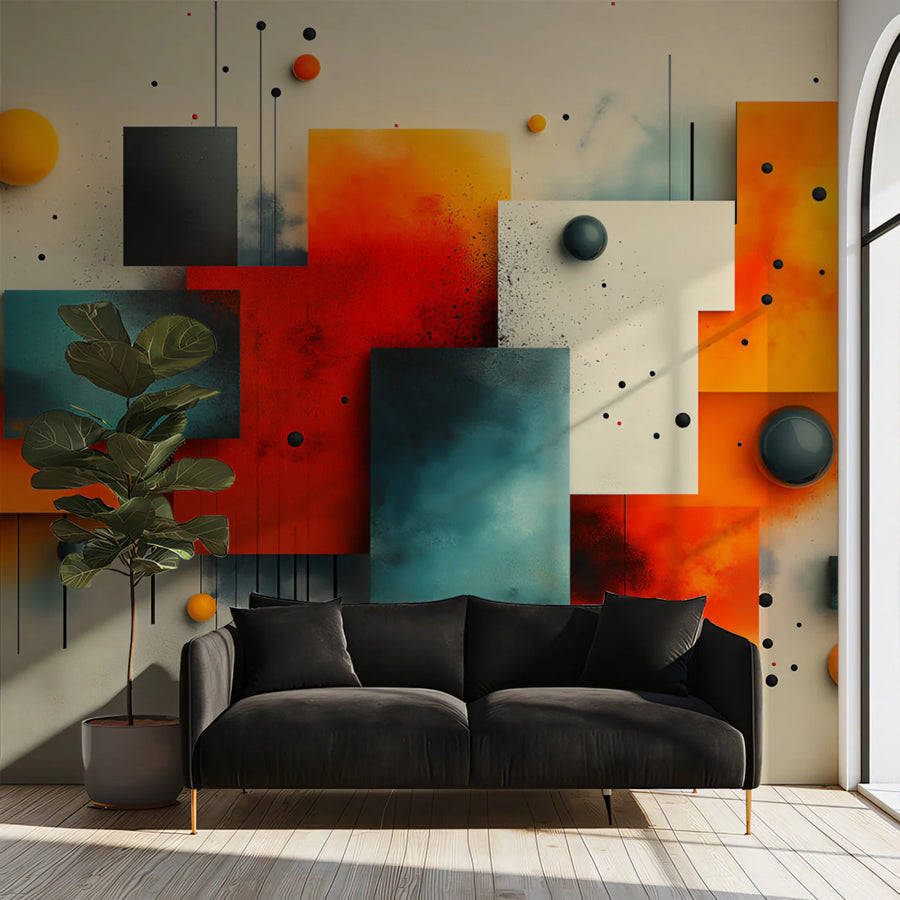 Abstract Geometric and Paint Splatter Mural Wallpaper Modern and Dynamic Art Mural Wallpaper
