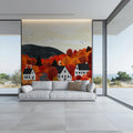 Autumn Village Forest Mural Wallpaper — Whimsical Fall Landscape Mural Wallpaper - pure wallpaper artwork