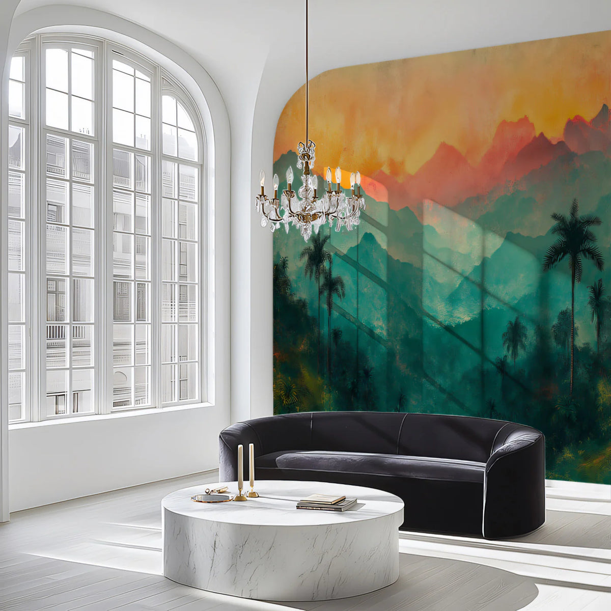 Layered Tropical Mountains at Sunset Mural Wallpaper Abstract Scenic Art Mural Wallpaper - pure wallpaper artwork