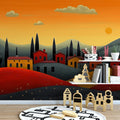 Tuscan Sunset Village Mural Wallpaper — Italian Countryside Scene Mural Wallpaper - pure wallpaper artwork