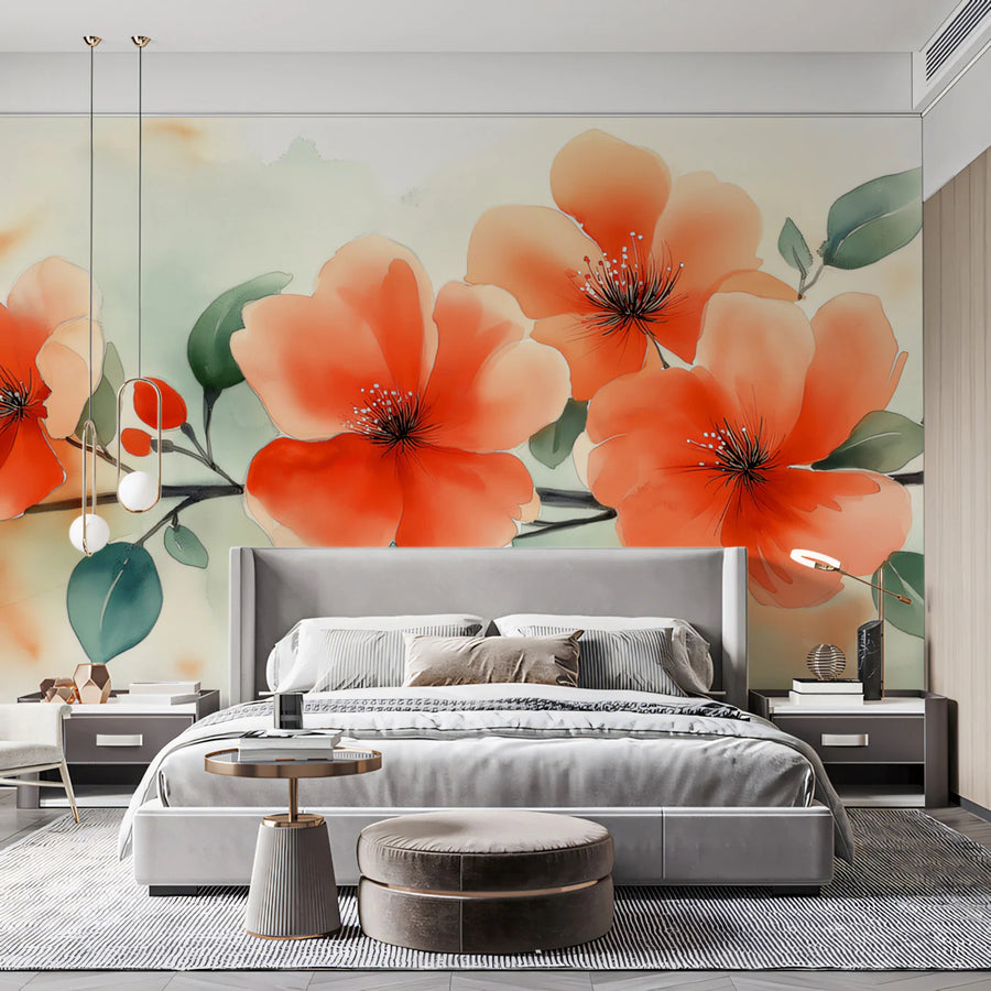 Ethereal Watercolor Floral Branch Mural Wallpaper Soft and Serene Art Mural Wallpaper
