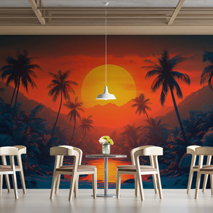 Sunset over a Tropical River Mural Wallpaper Colorful and Exotic Landscape Mural Wallpaper