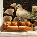 Elegant White Dove and Calla Lilies Mural Wallpaper Classic Floral and Bird Art Mural Wallpaper - pure wallpaper artwork