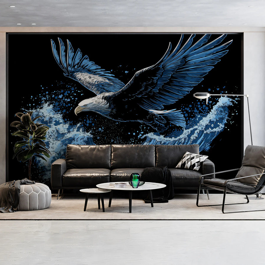 Soaring Bald Eagle and Ocean Wave Mural Wallpaper