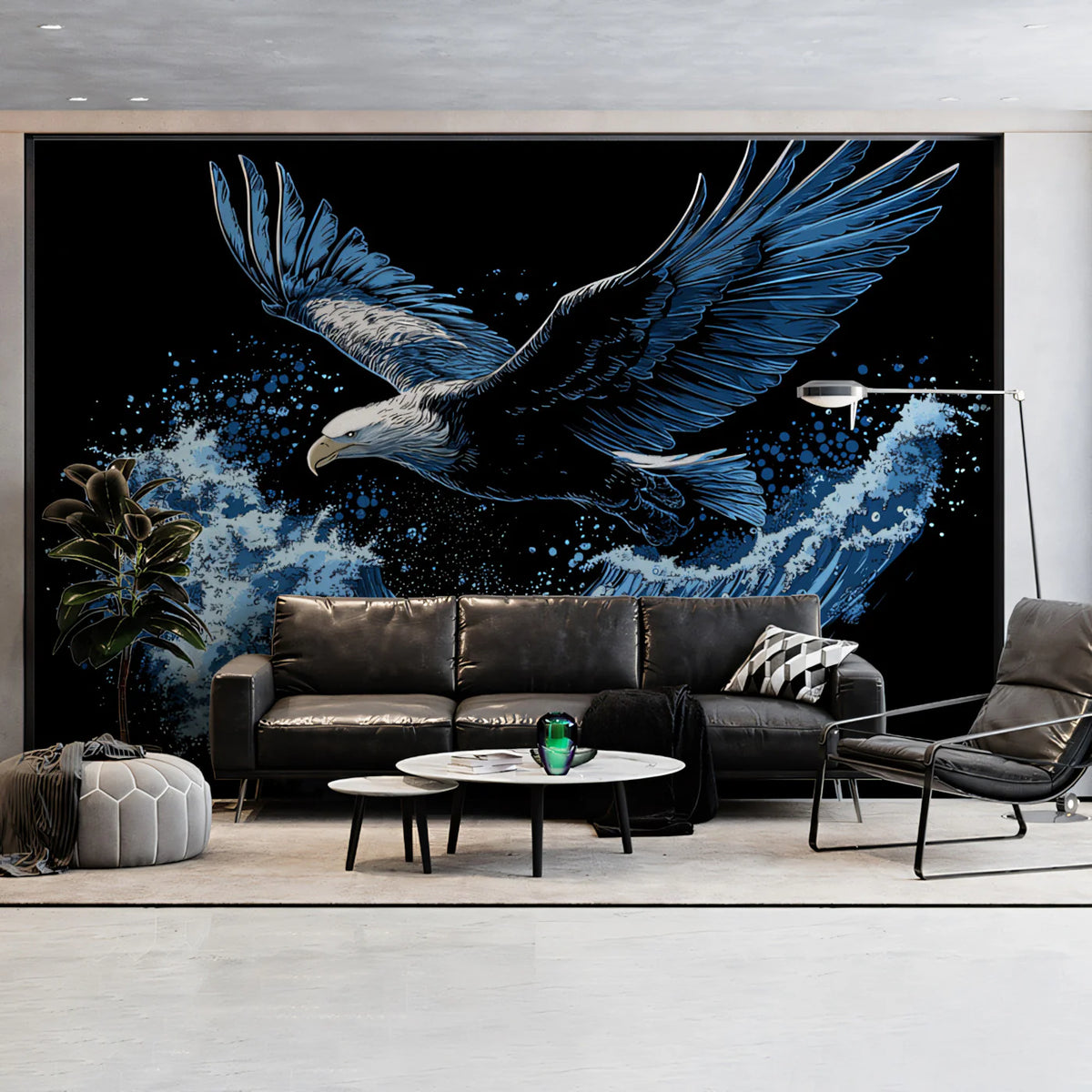 Soaring Bald Eagle and Ocean Wave Mural Wallpaper - pure wallpaper artwork