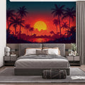 Retro Synthwave Tropical Sunset Mural Wallpaper Stylized Landscape Art Mural Wallpaper - pure wallpaper artwork