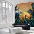 Abstract Tropical Foliage at Sunset Mural Wallpaper Colorful and Modern Art Mural Wallpaper - pure wallpaper artwork