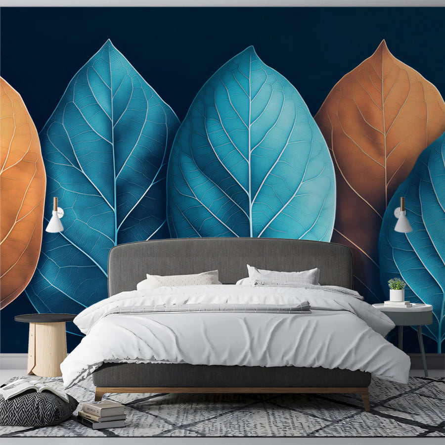 Modern Two-Tone Autumn Leaves Mural Wallpaper Minimalist Botanical Art Mural Wallpaper