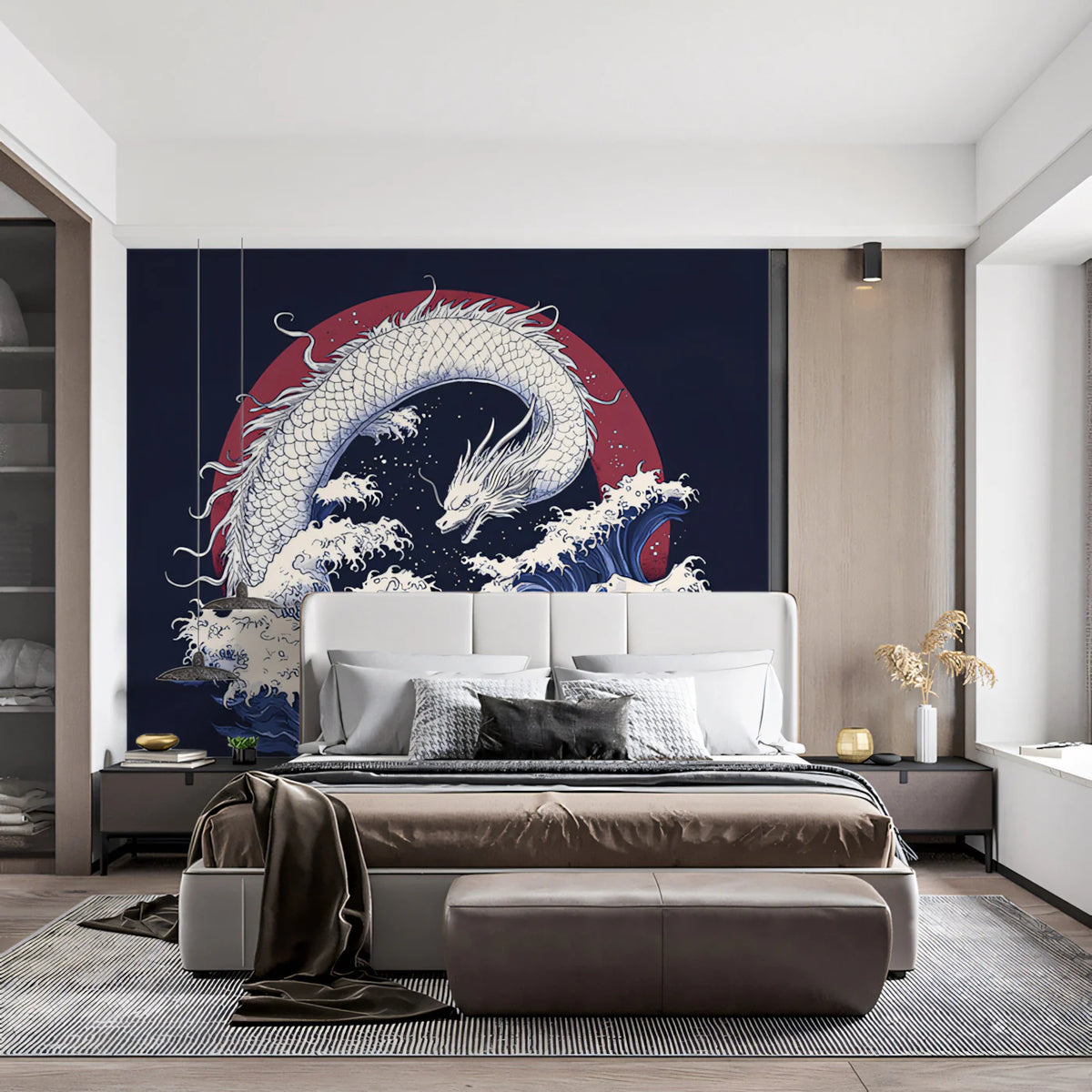 Japanese Dragon and Koi Wave Mural Wallpaper — Mythical Art Mural Wallpaper - pure wallpaper artwork