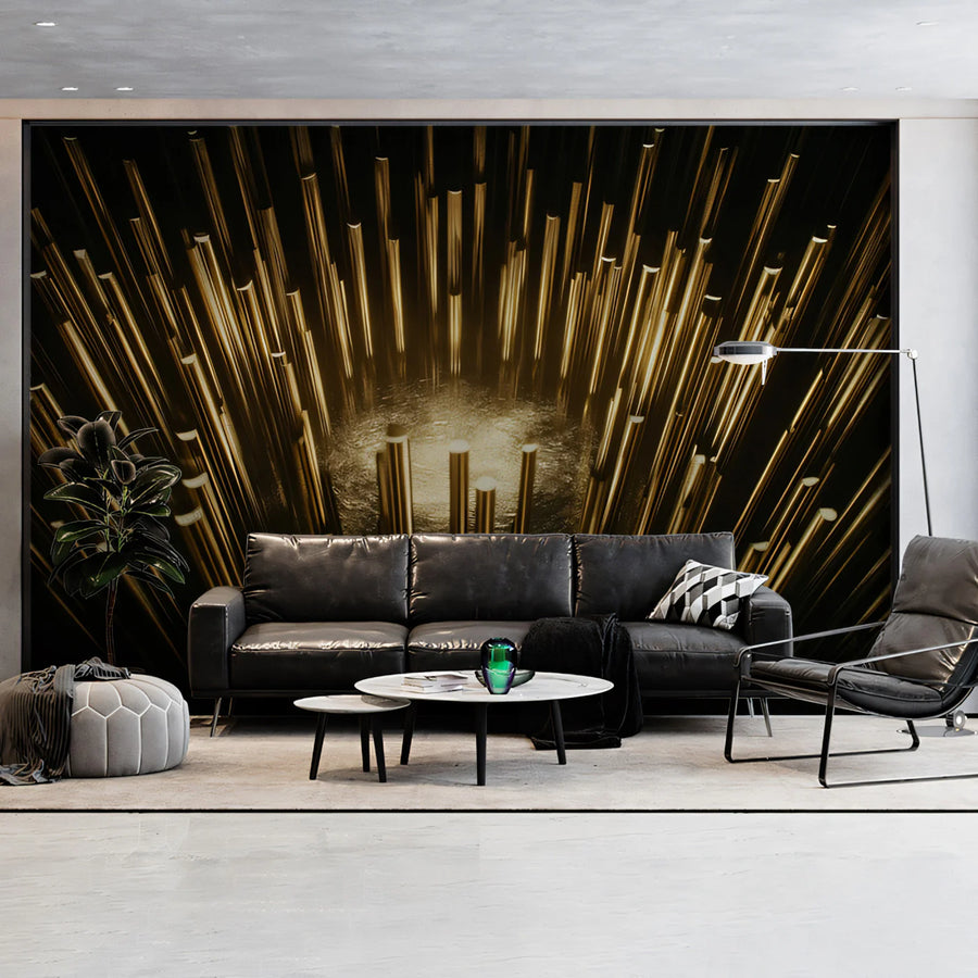 Radiant Golden Rods Mural Wallpaper — Modern Industrial Art Mural Wallpaper