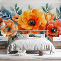 Vibrant Watercolor Floral Border Mural Wallpaper Bold Botanical Art Mural Wallpaper - pure wallpaper artwork