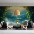 Glimmering Ocean View from a Tropical Cave Mural Wallpaper Exotic Coastal Art Mural Wallpaper - pure wallpaper artwork