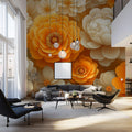 Lush Golden and White Floral Pattern Mural Wallpaper Elegant Botanical Art Mural Wallpaper - pure wallpaper artwork