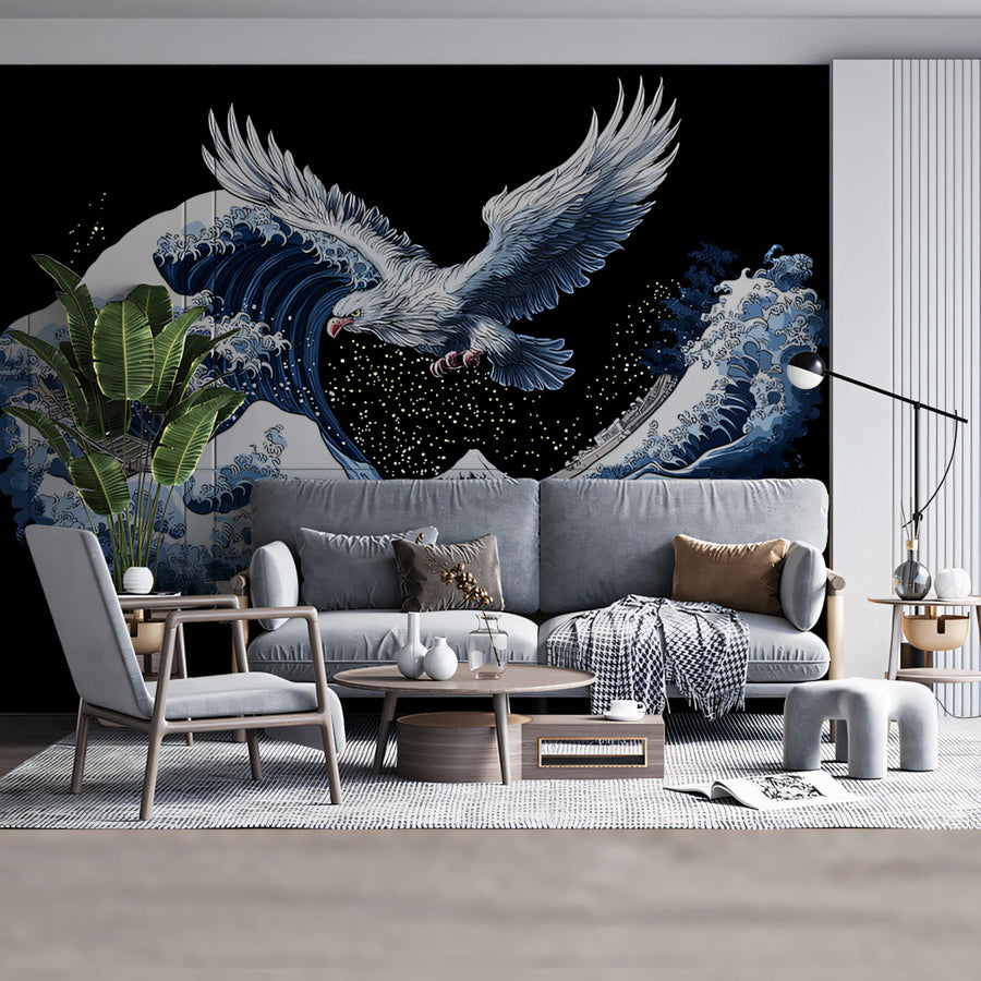 Eagle and Great Wave Mural Wallpaper — Japanese Ukiyo-e Inspired Mural Wallpaper