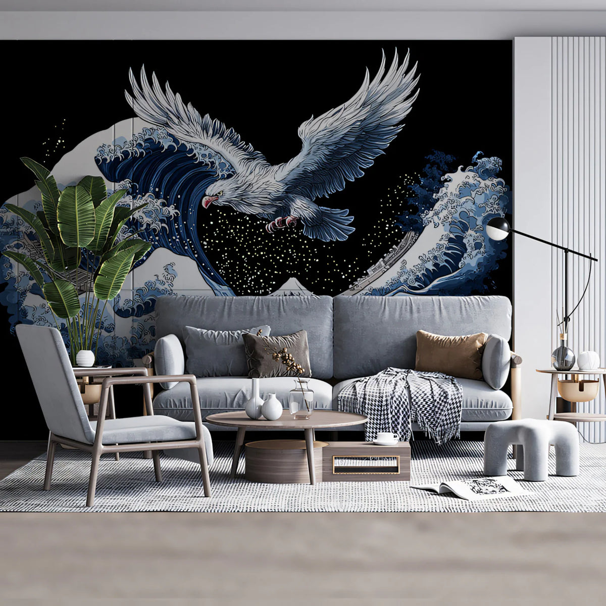 Eagle and Great Wave Mural Wallpaper — Japanese Ukiyo-e Inspired Mural Wallpaper - pure wallpaper artwork