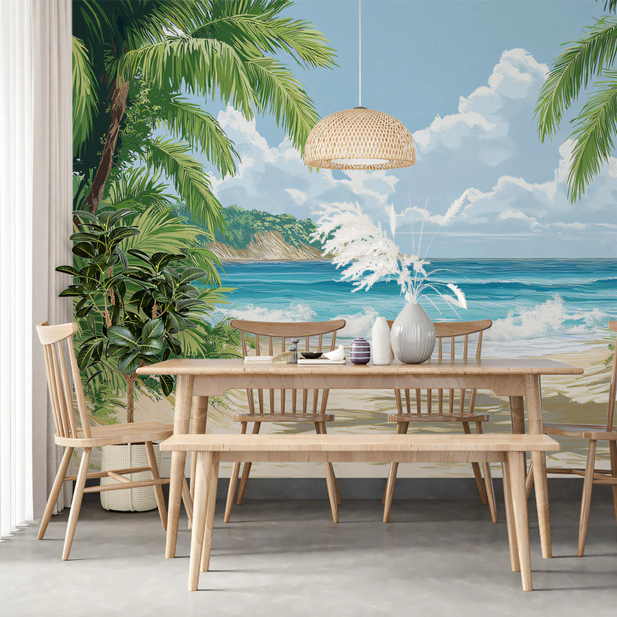Pristine Tropical Beach and Ocean Mural Wallpaper Serene Coastal Landscape Mural Wallpaper