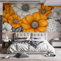 Modern Golden and White Floral Mural Wallpaper High-Contrast Botanical Art Mural Wallpaper - pure wallpaper artwork