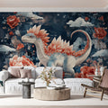 Stegosaurus Floral Field Mural Wallpaper — Whimsical Fantasy Art Mural Wallpaper - pure wallpaper artwork