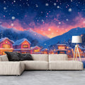 Winter Village Sunset Mural Wallpaper —Alpine Evening Glow Mural Wallpaper - pure wallpaper artwork