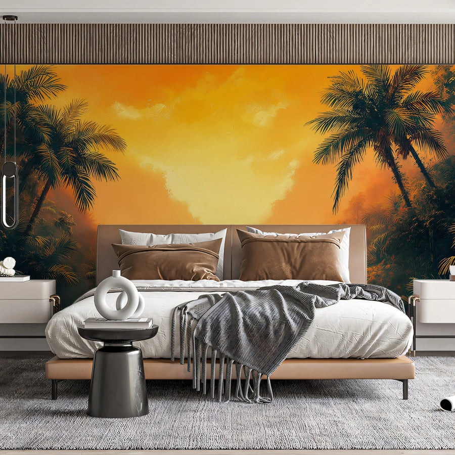 Mystical Jungle Path at Sunset Mural Wallpaper Dreamy Tropical Landscape Mural Wallpaper