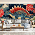 Stegosaurus Floral Night Mural Wallpaper — Whimsical Fantasy Mural Wallpaper - pure wallpaper artwork