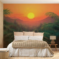 Serene Tropical Sunset with Palm Leaves Mural Wallpaper Peaceful Nature Scene Mural Wallpaper - pure wallpaper artwork