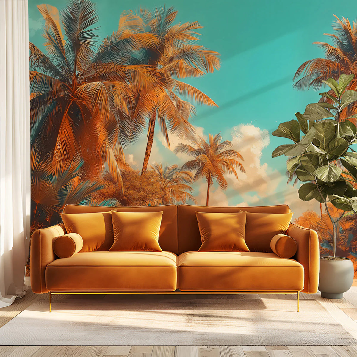 Vibrant Tropical Beach Path Mural Wallpaper Dreamy and Colorful Landscape Mural Wallpaper - pure wallpaper artwork
