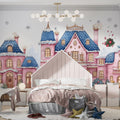 Whimsical Pink Winter Houses Mural Wallpaper Charming Snowy Scene Mural Wallpaper - pure wallpaper artwork