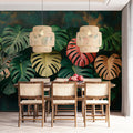 Stylish Tropical Monstera Leaves Mural Wallpaper Modern Floral Pattern Mural Wallpaper - pure wallpaper artwork