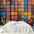 Stacked Container Grid Mural Wallpaper — Industrial Graphic Pattern Mural Wallpaper - pure wallpaper artwork